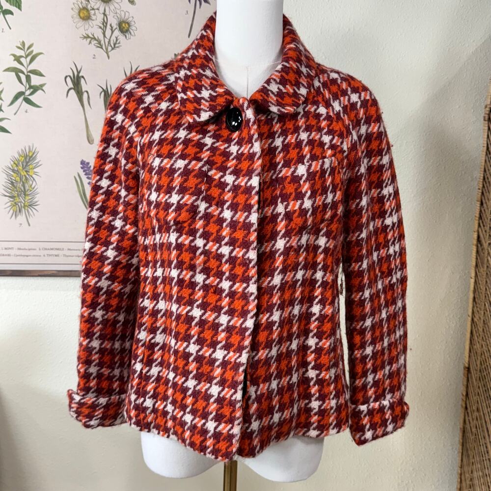 Y2k Herringbone Wool 3/4 Sleeve Jacket Whimsy Twee Preppy Mod Retro Heritage XS